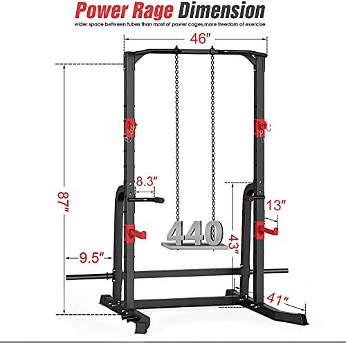 CDCASA Power Squat Rack, Adjustable Exercise Power Cage, Multi-Function J-Hook Power Tower with Pull Up Bar