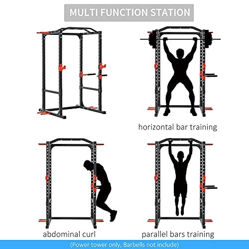 Soozier Power Tower Squat Cage, Adjustable Multi-Function Home Gym Equipment