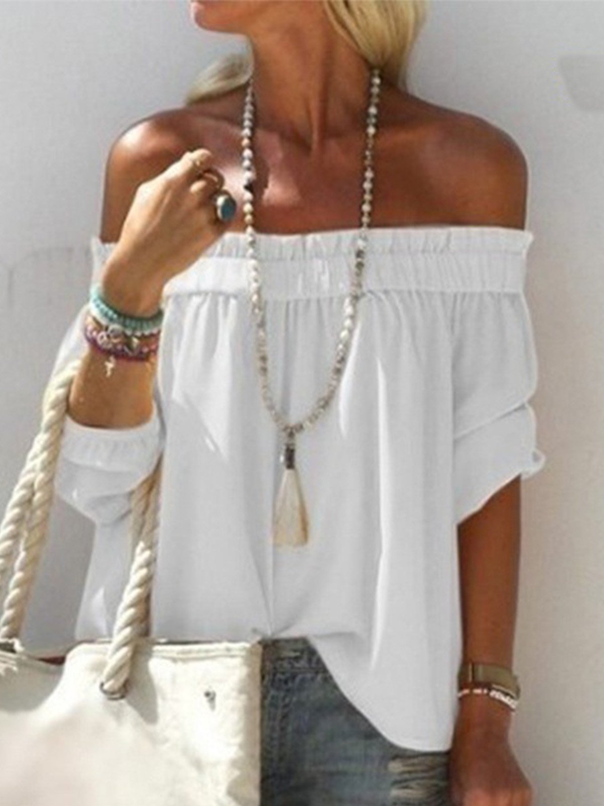 Women Casual Off Shoulder Tops Tunic Blouse Shirt