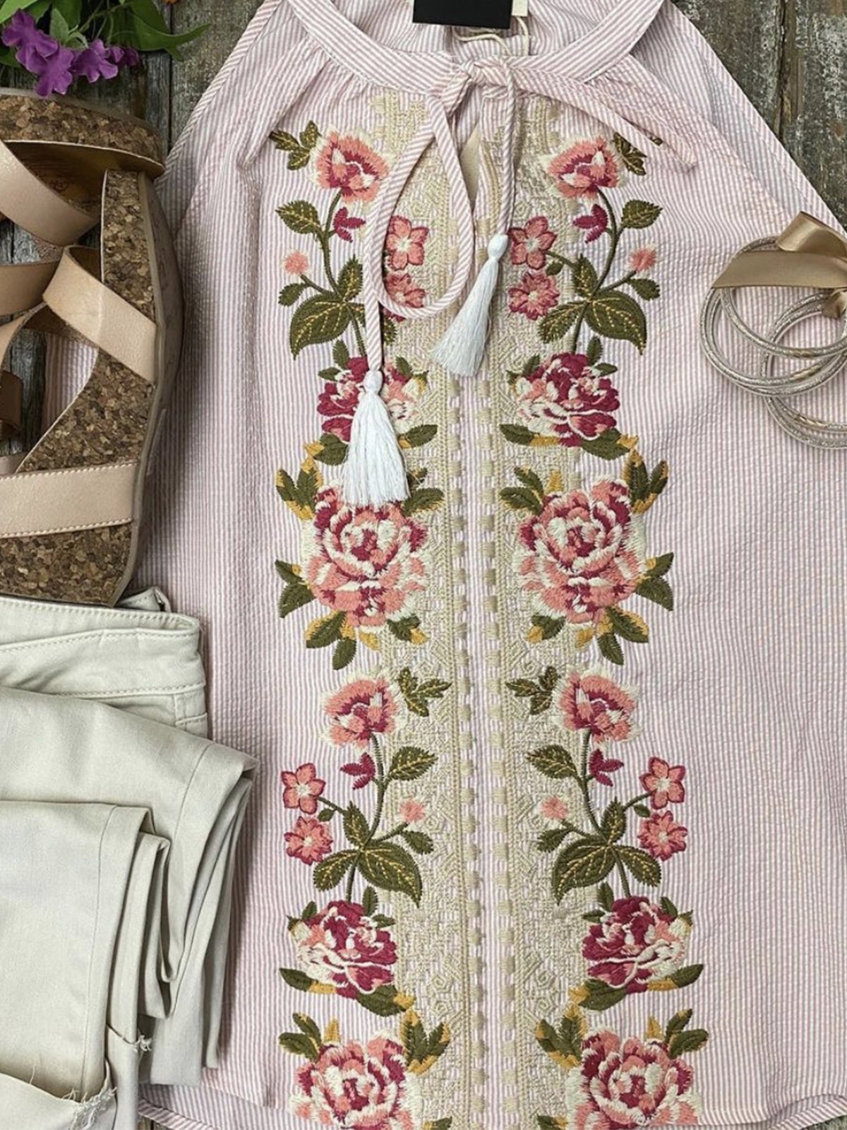 Wedding Pink A-Line Floral Romantic Halter Shirts & Tops