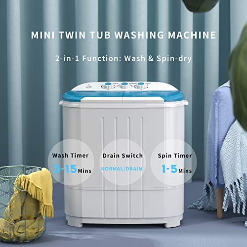 Mini Twin Tub Washer Compact Laundry Machine with Built-in Gravity Drain