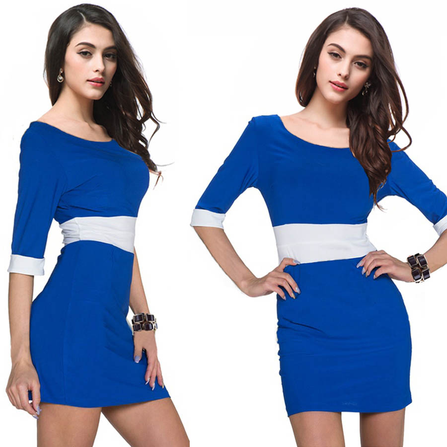 Block Color Mini Club Dress with 1/2 Sleeves