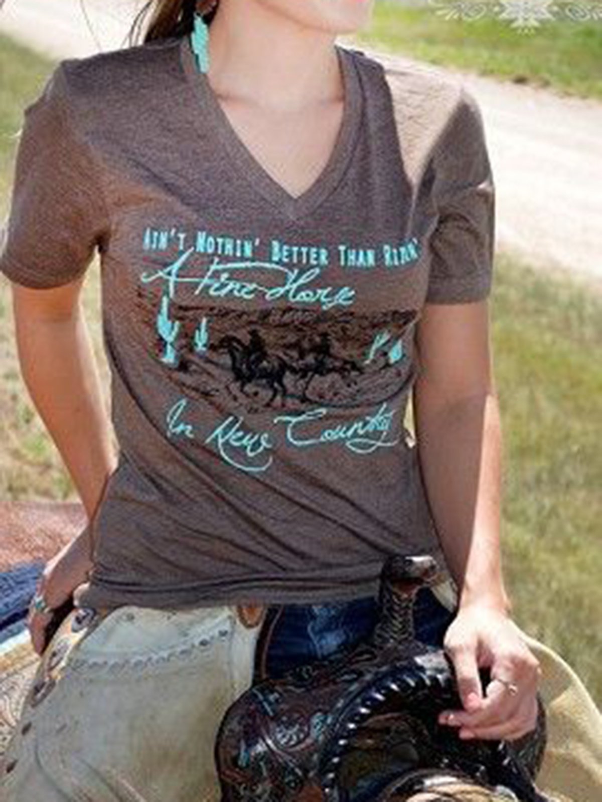 Coffee Short Sleeve Jersey Printed Crew Neck Shirts & Tops