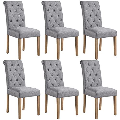 Upholstered Fabric Dining Room Chairs with Solid Wood Legs and Padded Seat