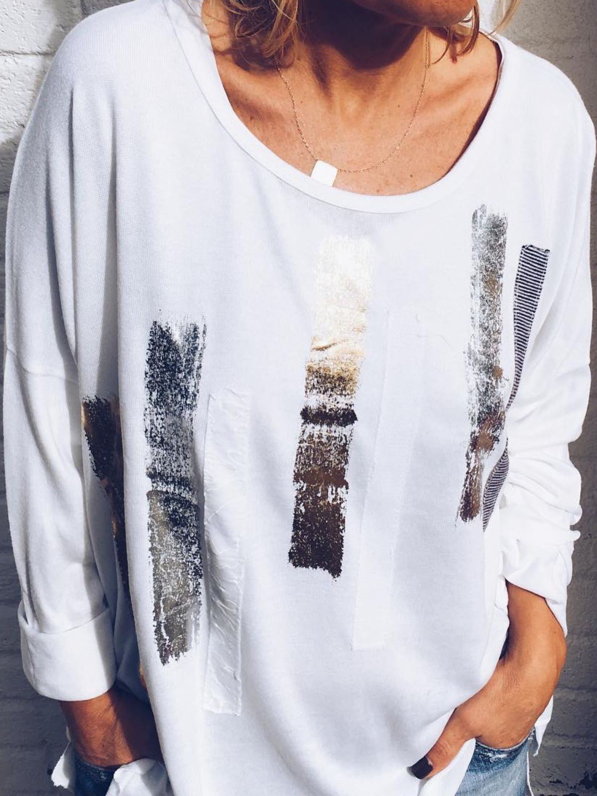 Plus Size Casual Crew Neck Long Sleeve Tops