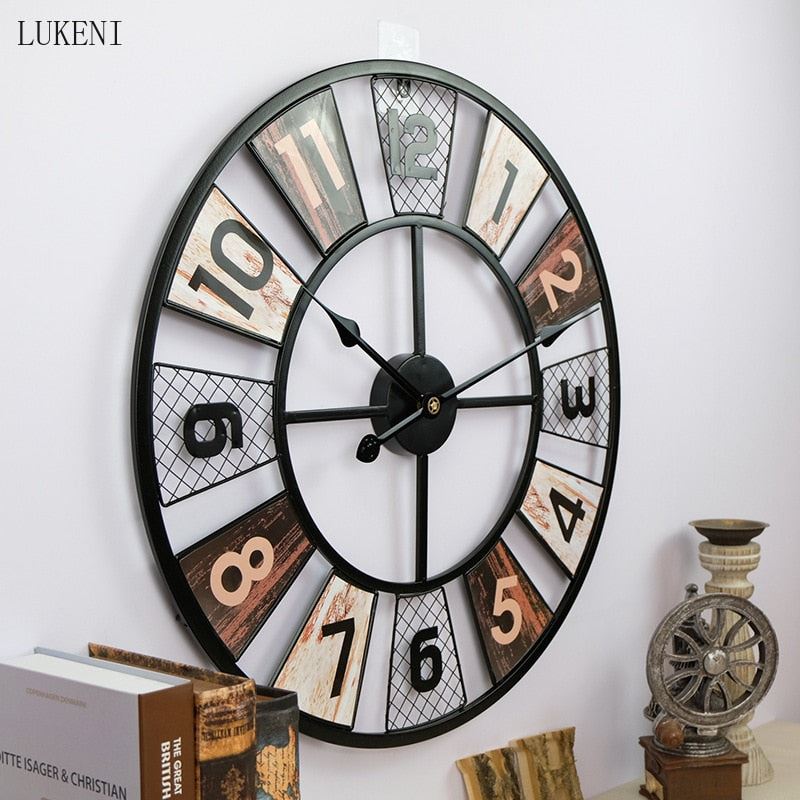 Iron Round Large American Retro Living Room Wall Clock / Size: 60cm