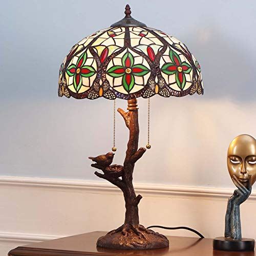 Table Lamp with 14 inches Wide Lampshade and Bird Nest Tree Trunk Base