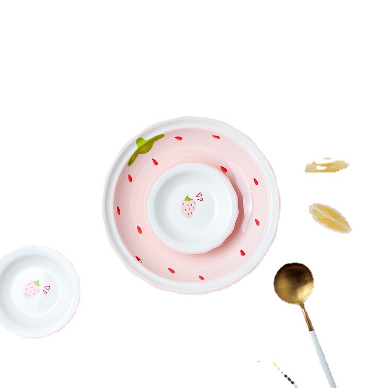 草莓陶瓷碗可爱少女心饭碗创意个性家用汤碗菜盘子网红餐具