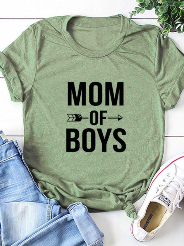 Cotton-Blend Crew Neck Short Sleeve Letter Shirts & Tops