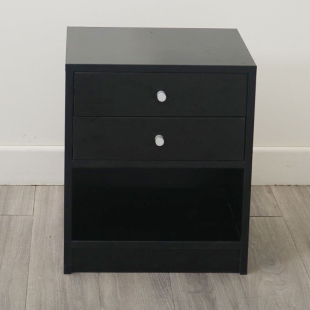 Bedside Cabinet Nightstand Side End Table with Two Round Handle Drawer