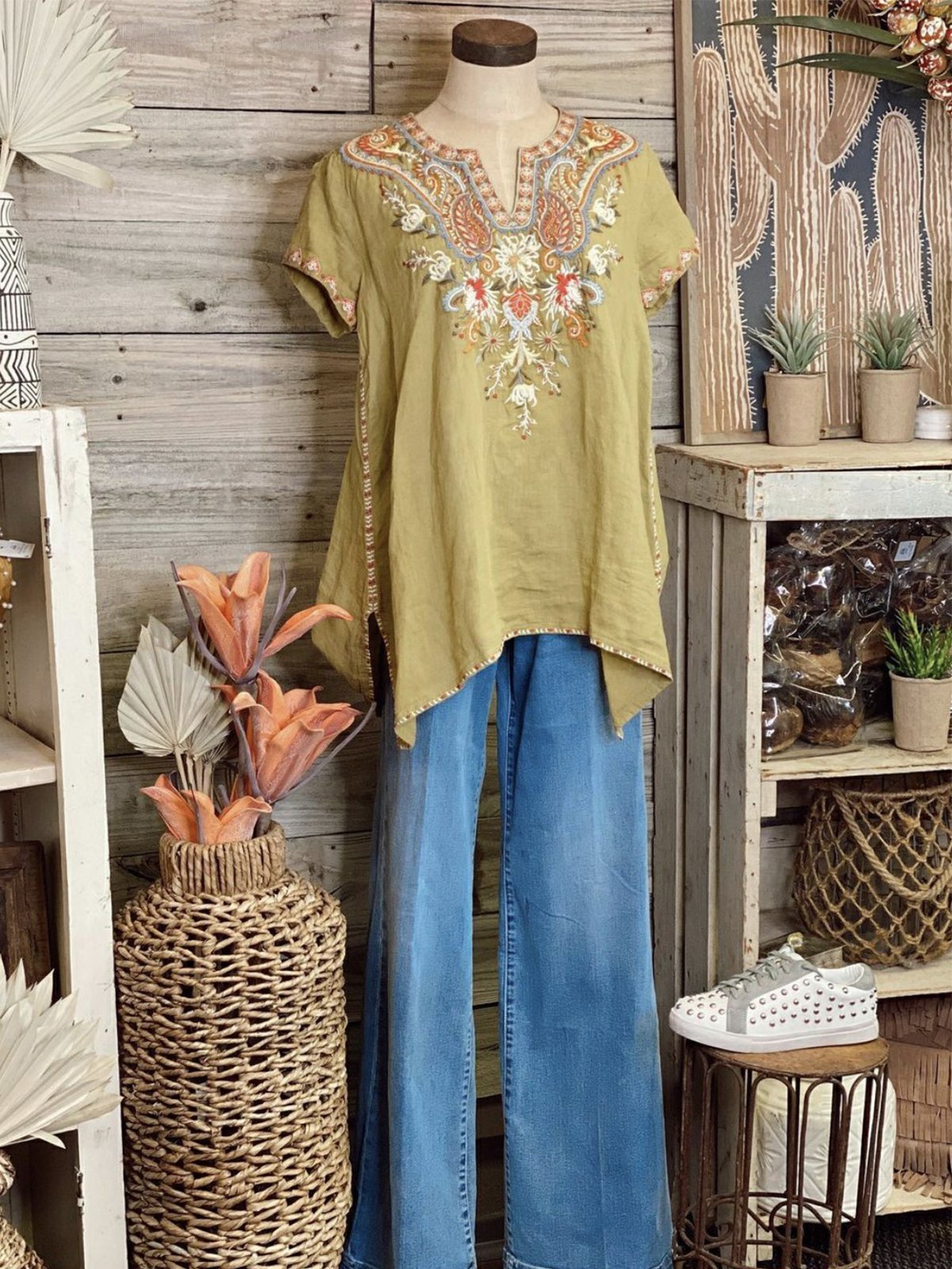 Vintage Short Sleeve Crew Neck Geometric Shirts & Tops