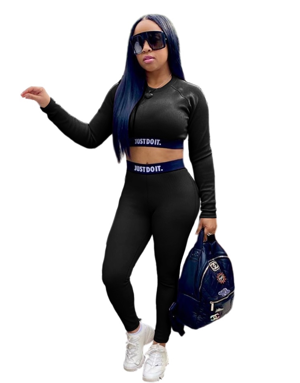 Sexy Fitness Long Sleeve Crop Top and Pants Set