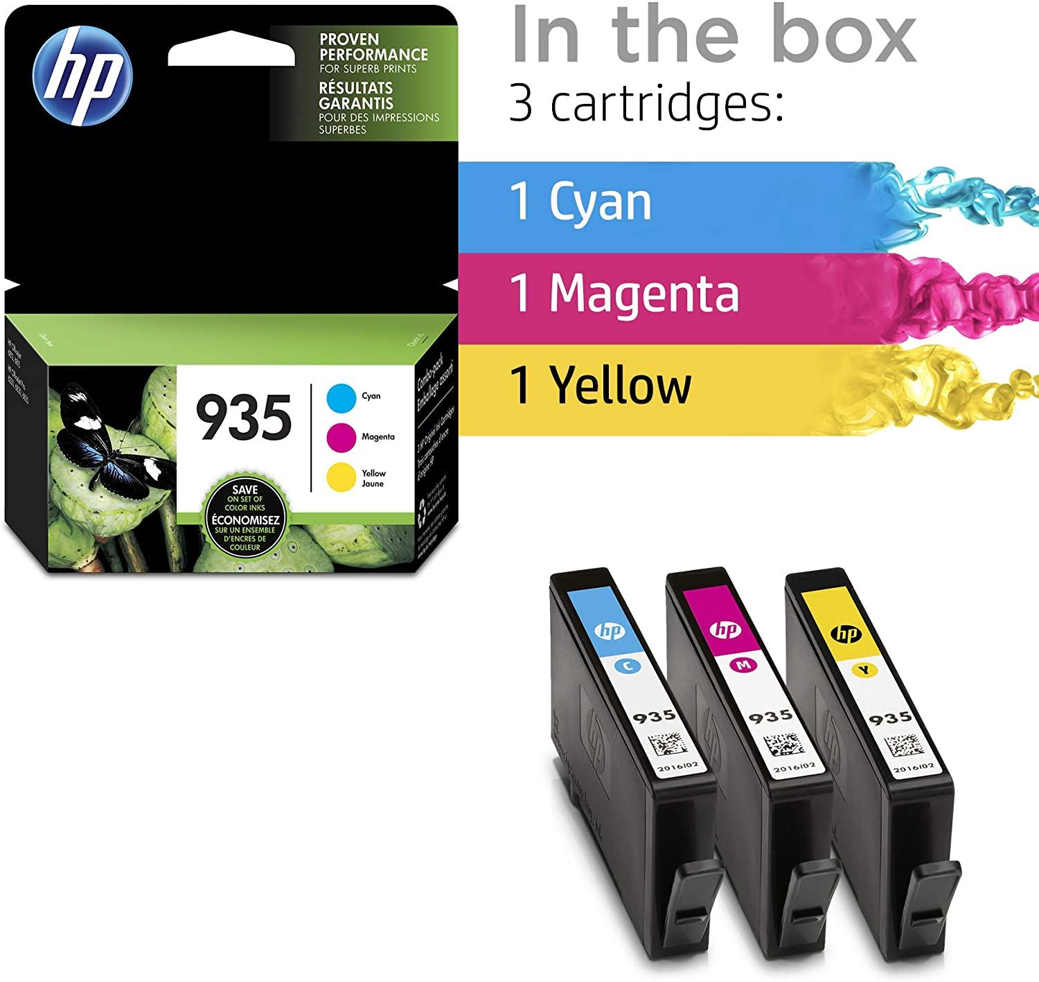 HP 935 | 3 Ink Cartridges | Cyan, Magenta, Yellow | C2P20AN, C2P21A, C2P22AN