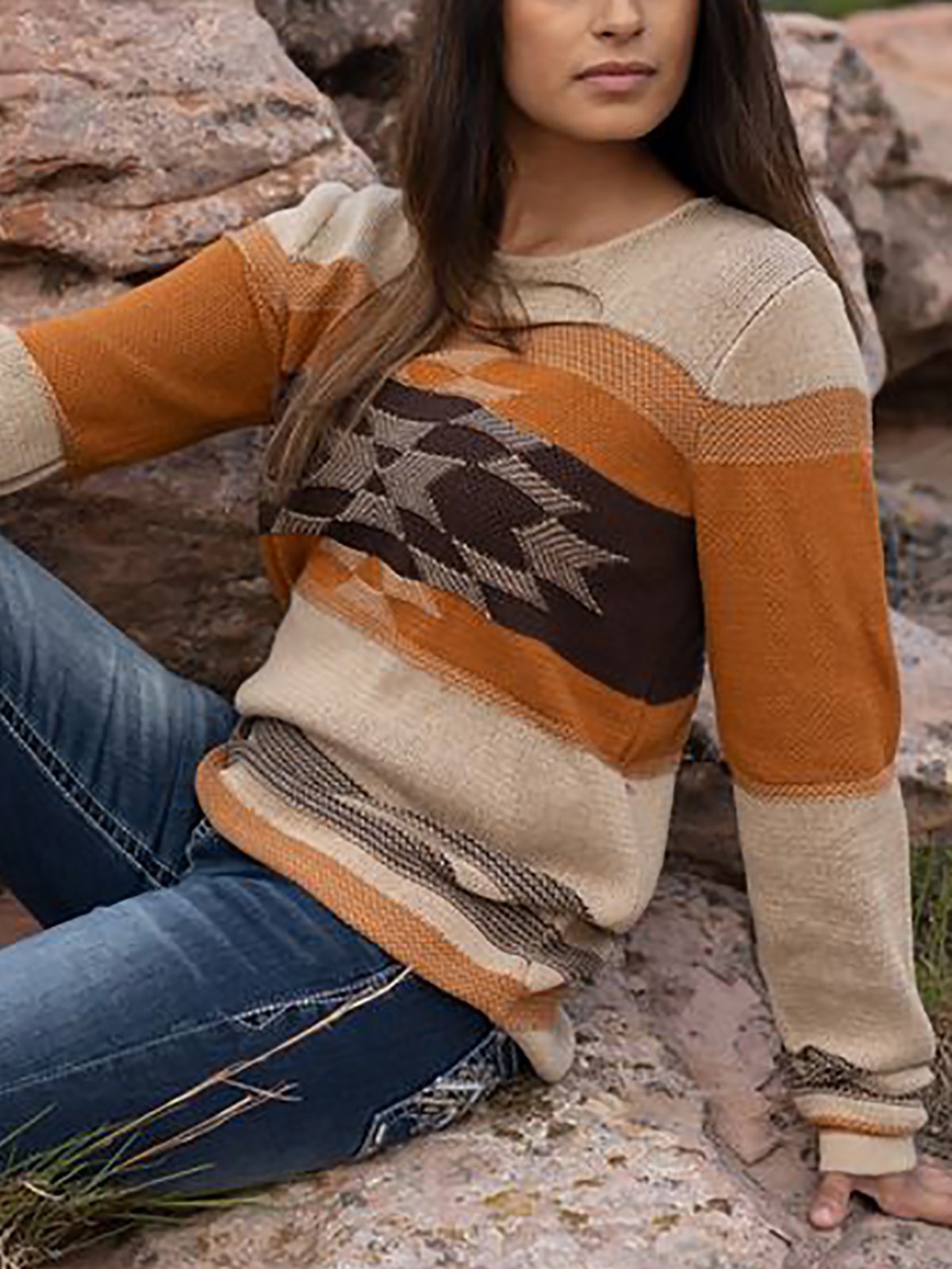 Yellow Casual Crew Neck Long Sleeve Sweater