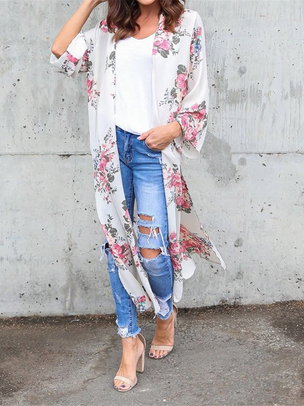 2019 Floral Printed Loose Beach Long Cardigan