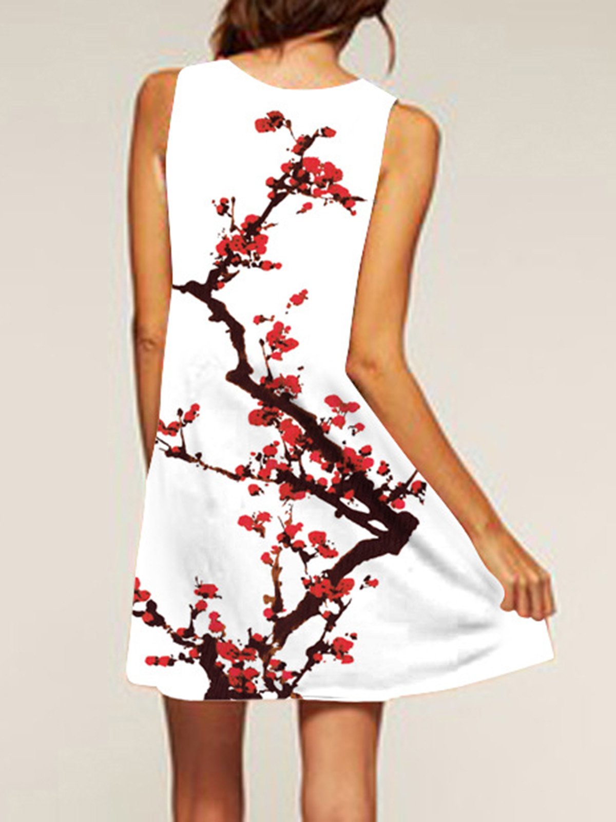 Floral Crew Neck Sleeveless Casual Dress