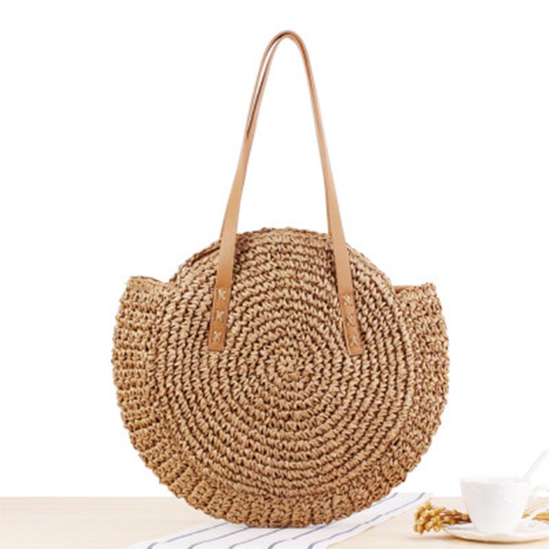 Women Fashion Big Round Shaped Straw Basket Handbag