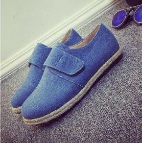 Blue Flat Heel Plus Size Spring/Fall Daily Canvas Magic Tape Flats