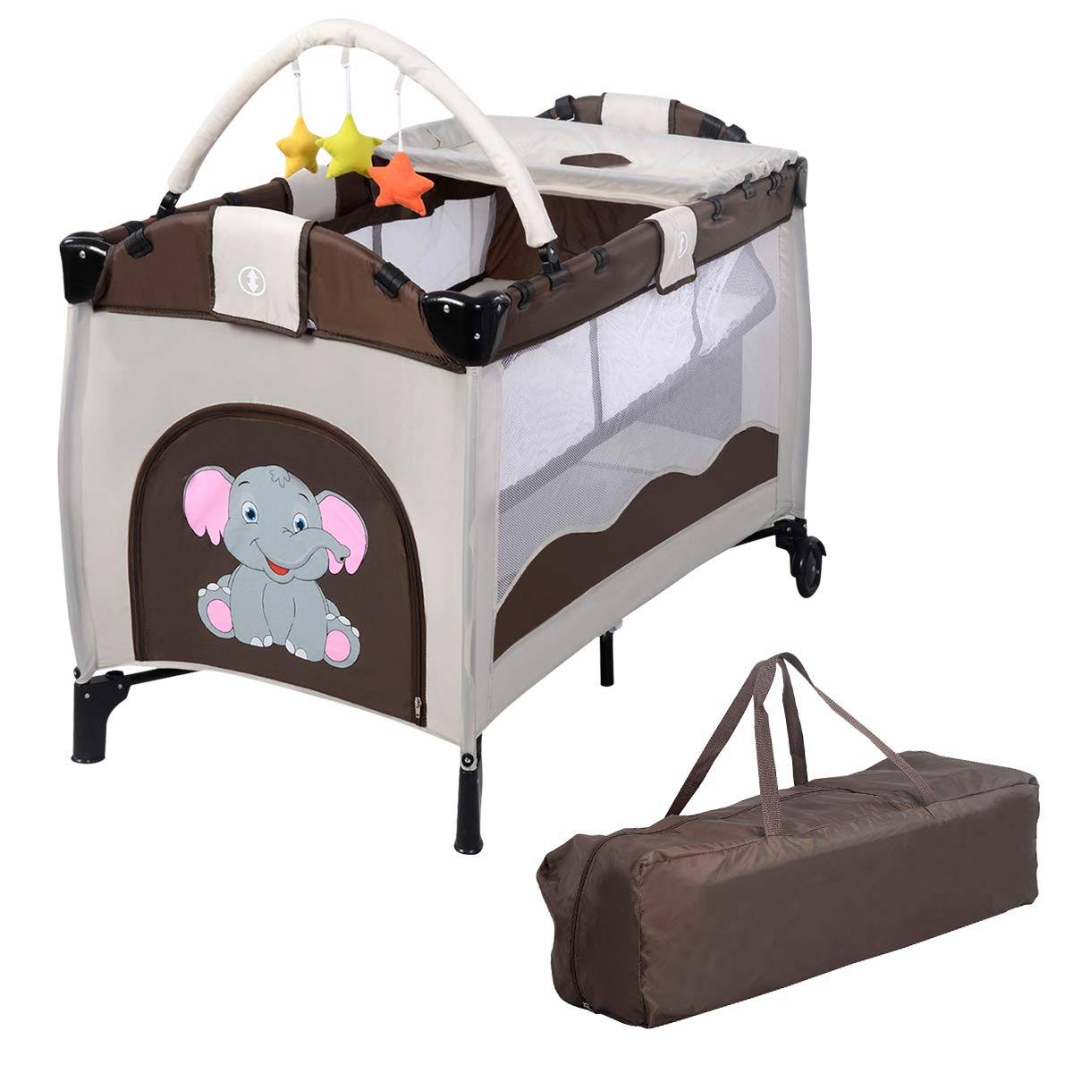 Giantex Portable Baby Crib Playpen Playard Pack Travel Infant Bassinet Bed (Coffee)