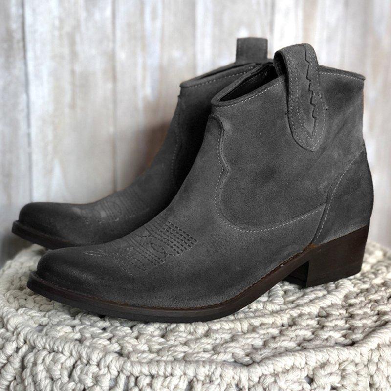 Womens Boots Vintage Slip-On Pu Chunky Heel Ankle Boots