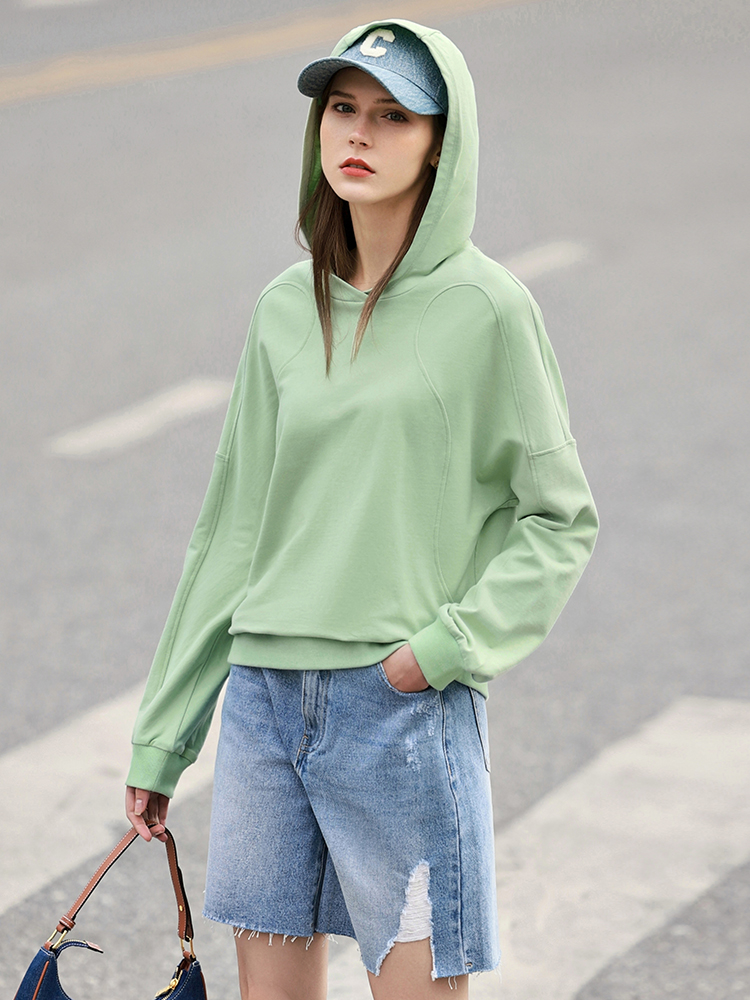 复制Amii Minimalism Sweatshirt Women Spring Hooded Clothes Solid Loose Hoodies 100% Cotton Casual Pullover Female Tops 12240199