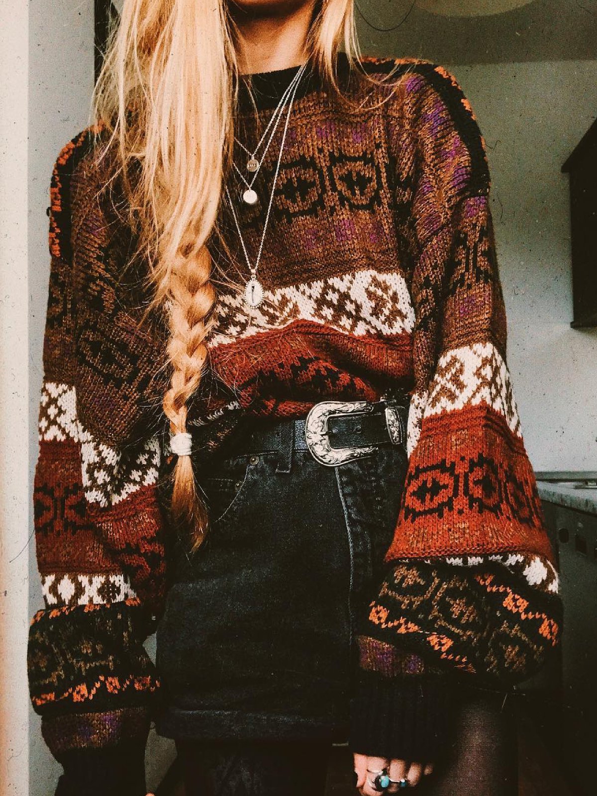 Boho Floral Knitted Shift Sweater