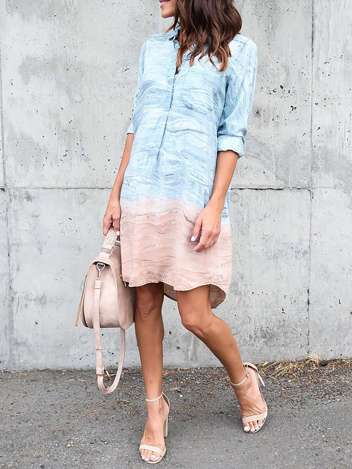 Half Sleeve Shift Shirt Collar Casual Dress