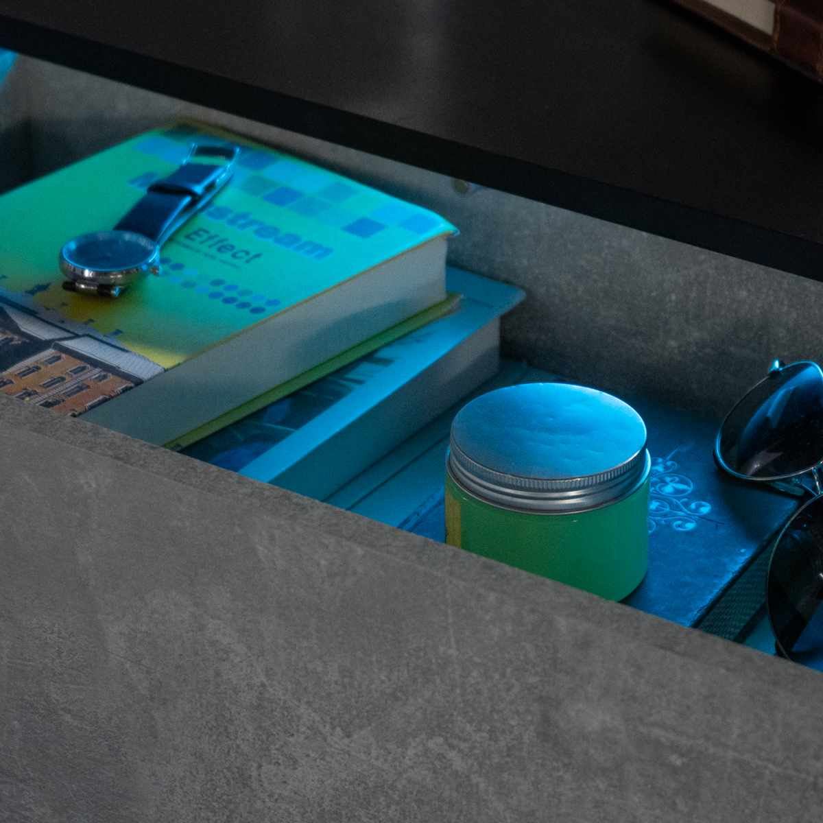 Modern LED Bedside Table High Gloss RGB Coffee Tables with 2 Drawers Sofa Side