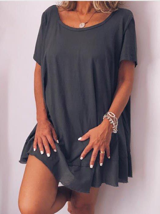 Plus Size Casual Solid  Round Neck Short Sleeve Dresses