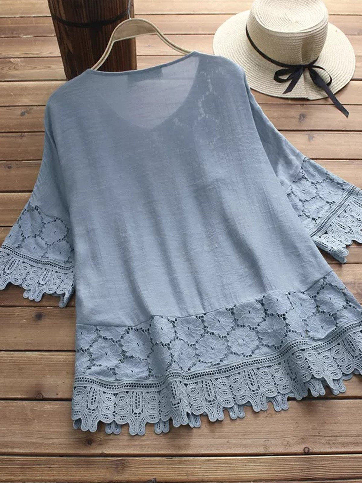 Women Casual Loose Lace Cutout Tops Tunic Blouse Shirt