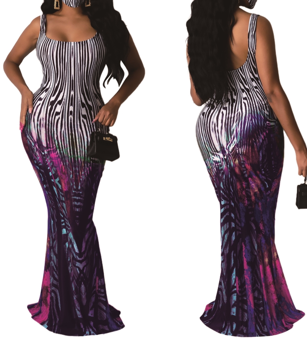 Print African Sleeveless Long Maxi Dress