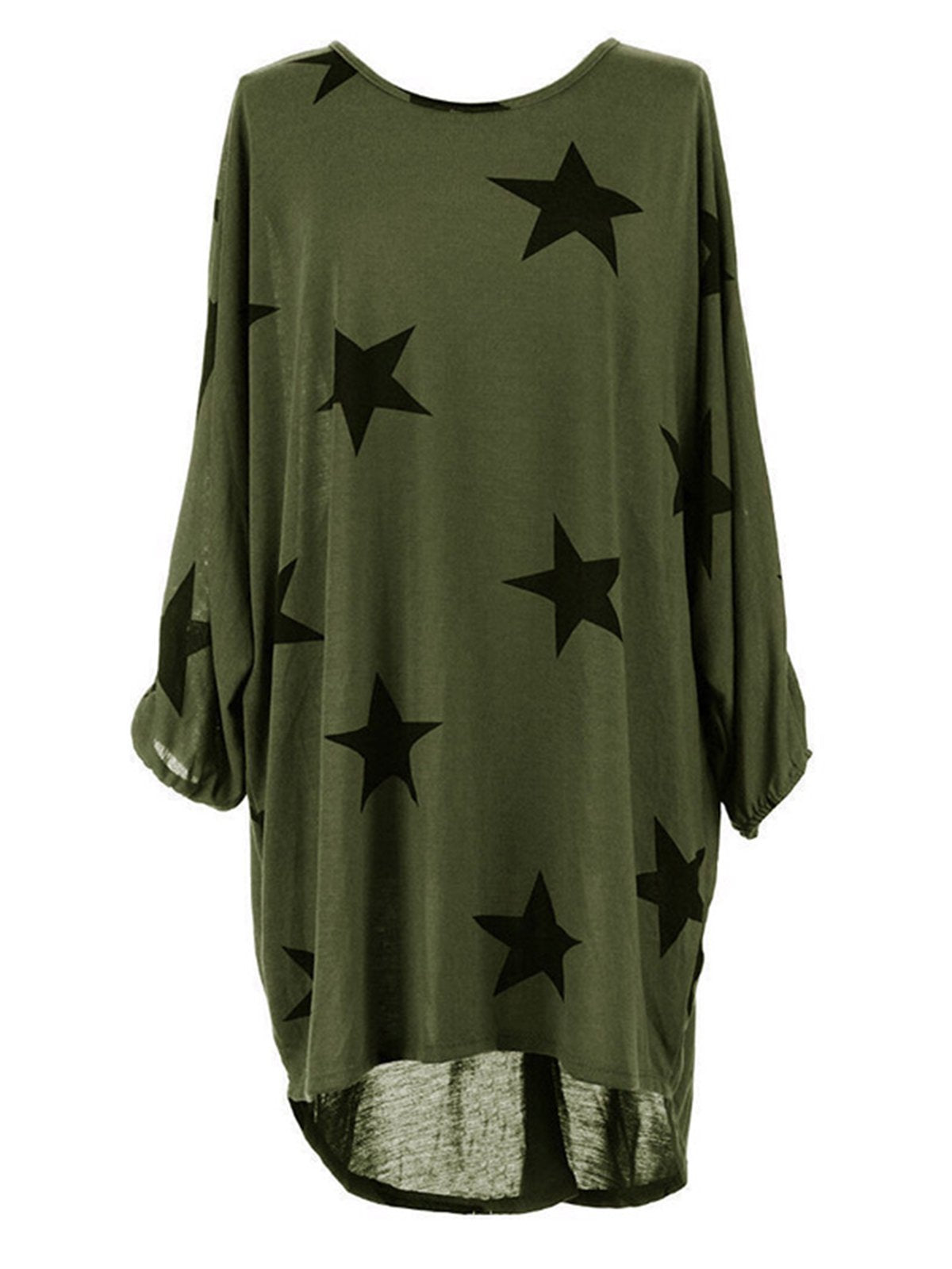 Crew Neck Long Sleeve High Low Printed Dress