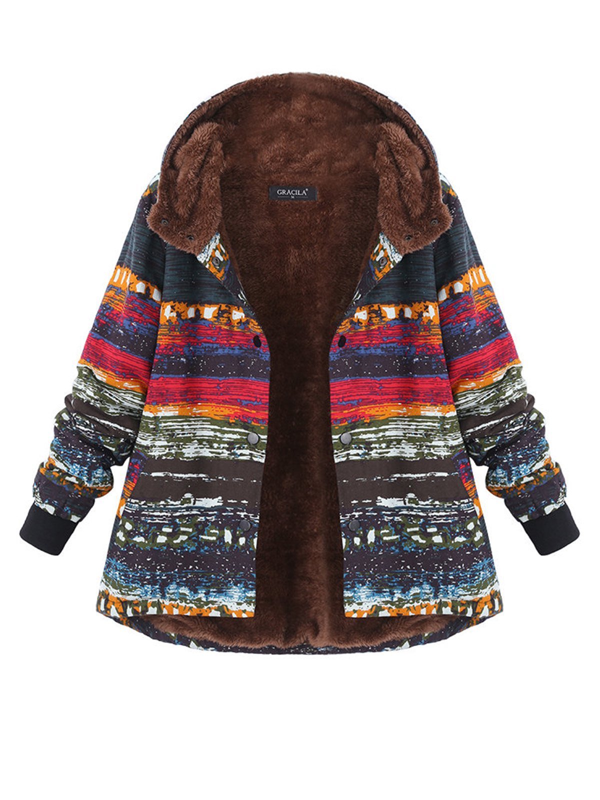 Multicolor Printed Long Sleeve Hoodie Coat