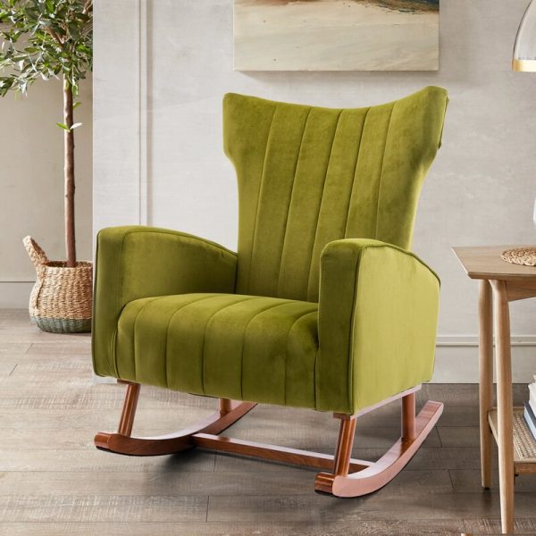 Velvet Wingback Rocking Chair Beige