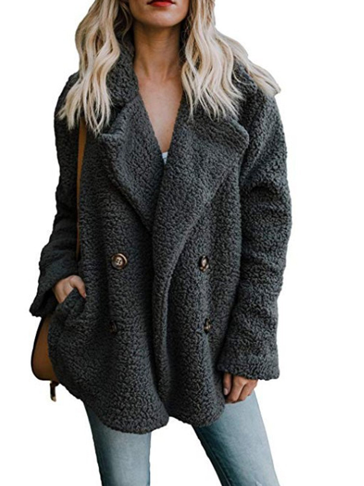 Women Sherpa Coat Fluffy Jacket Buttoned Teddy Bear Coats
