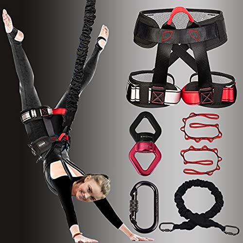 Dasking Heavy Bungee Resistance Band Set Gravity Yoga Bungee Cord Resistance Belt Set- Weight Class-2: 60KG- Red & Black