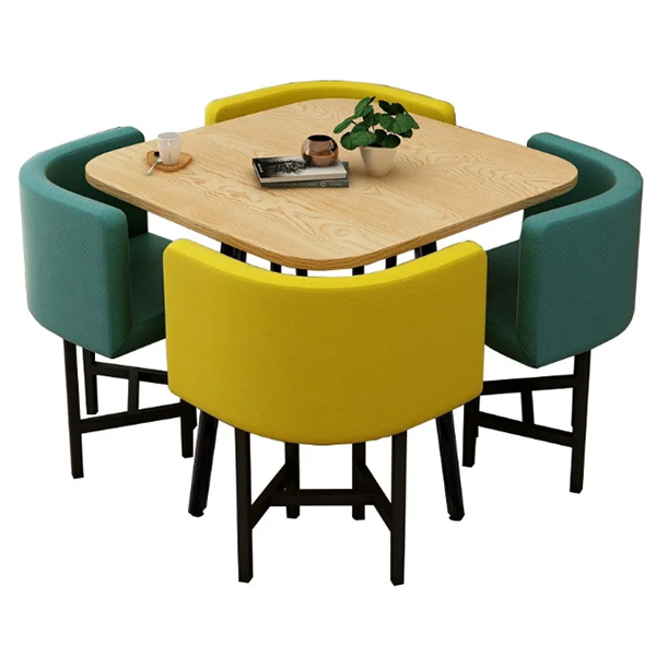 39.4″ Square Wooden Dining Table with Upholstered Chairs Set of 5-Piece for Nook Balcony