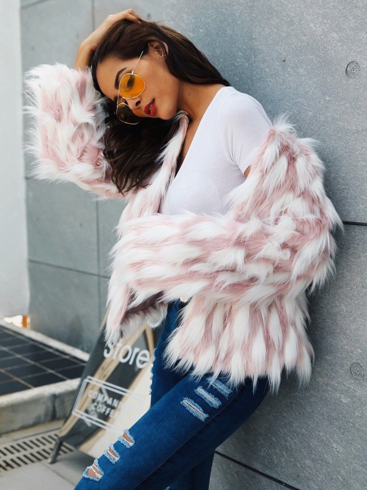 Faux Fur Plaid Patchwork Winter Coat