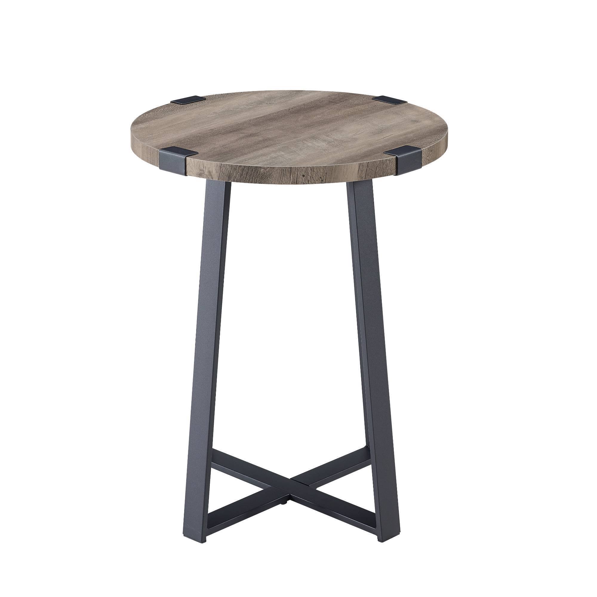 Wrightson Urban Industrial Faux Wrap Leg Round Side Table Gray Wash - Saracina Home