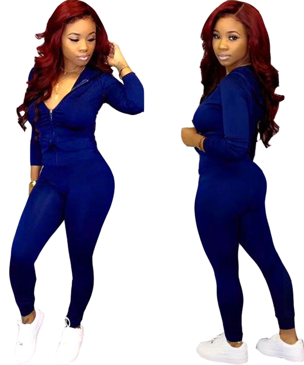 Solid Color Autumn Tight Hoodie Tracksuit