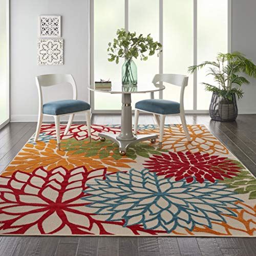 Nourison Aloha ALH05 Indoor/Outdoor Floral Green 7’10” x 10’6′′ Area Rug (8’x11′)