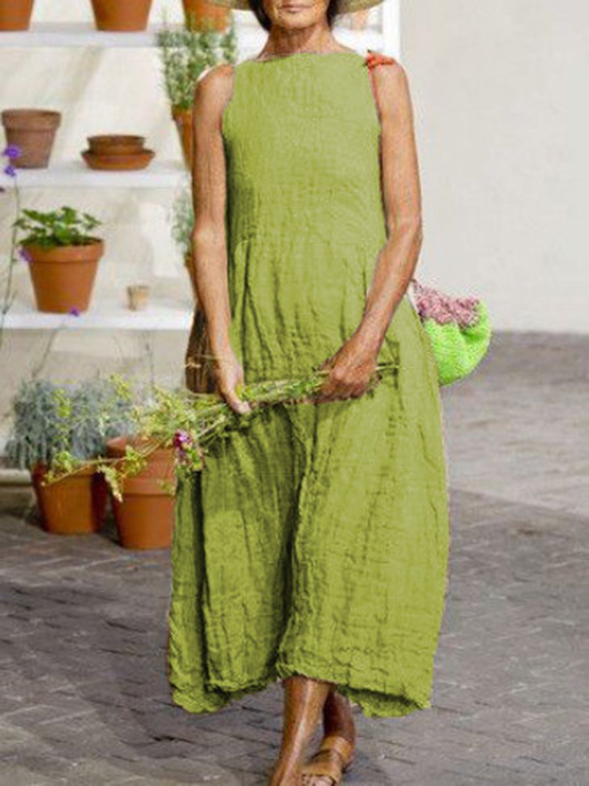 Sleeveless Casual Cotton-Blend Dresses