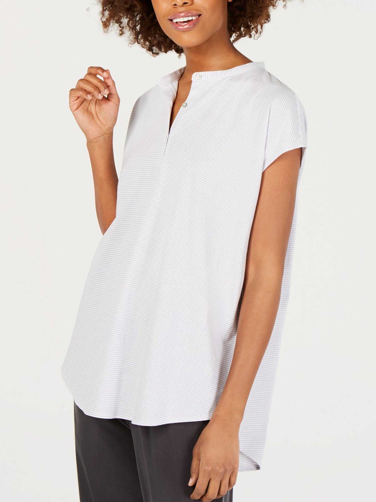 Plus Size Casual Striped V Neck Short Sleeve Shirts & Tops