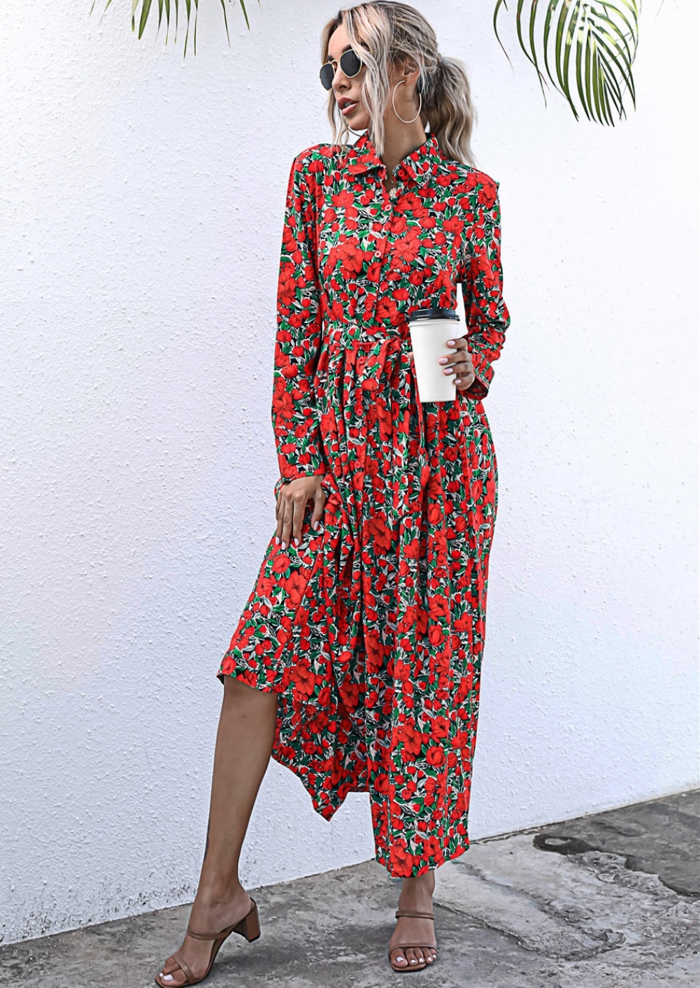 Fall Floral Collar Long Maxi Dress