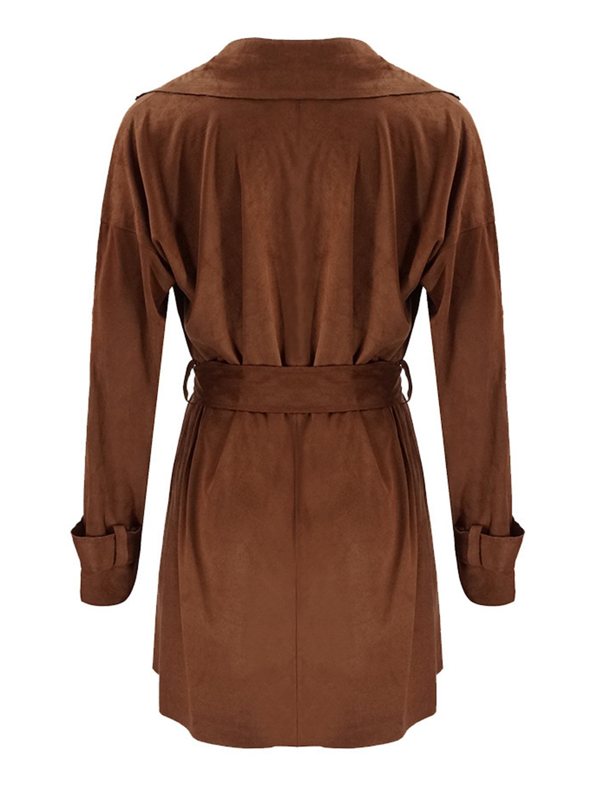 Khaki Elegant Paneled Pu Plain Coat
