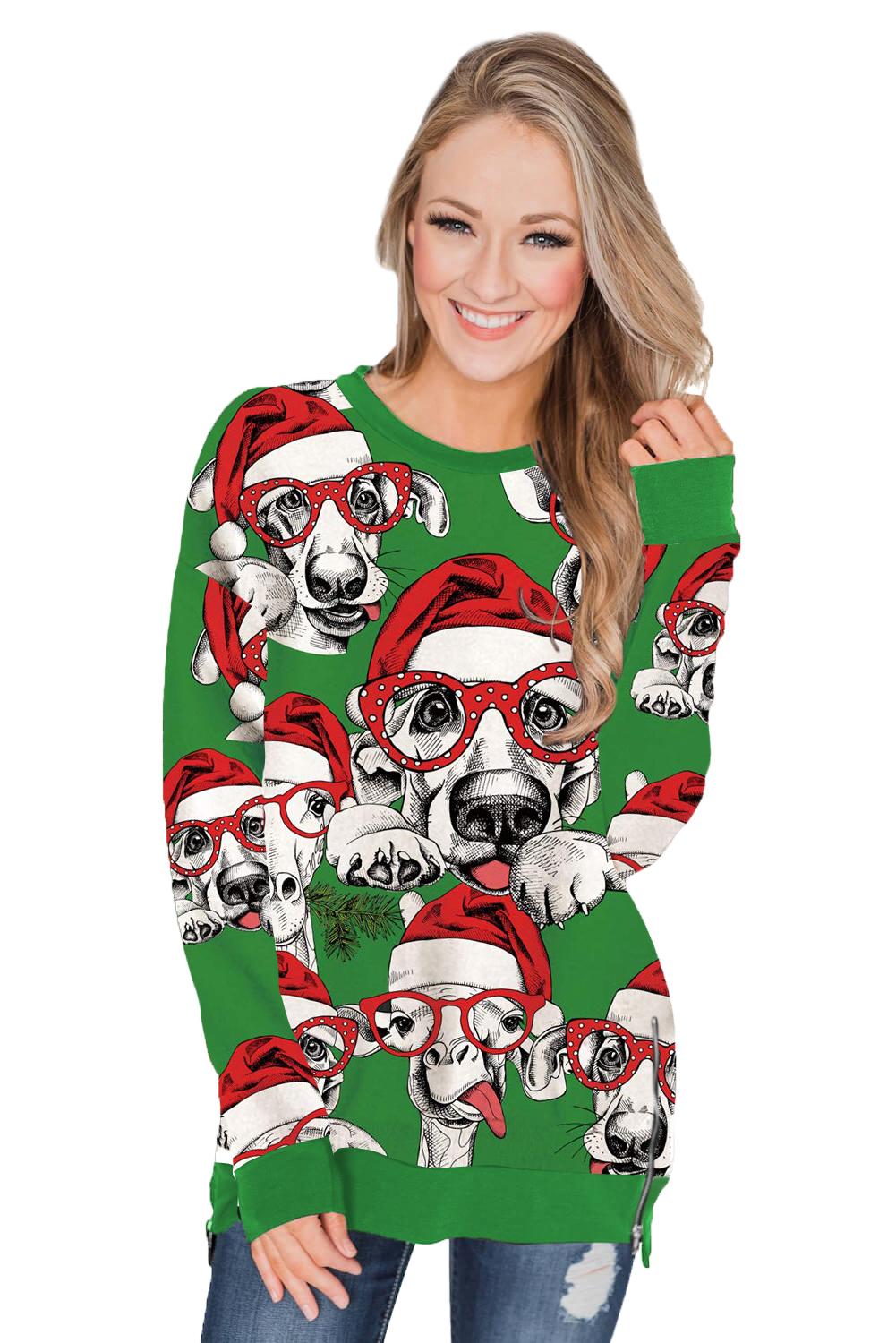 Green Ugly Christmas Cartoon Print Sweatshirt