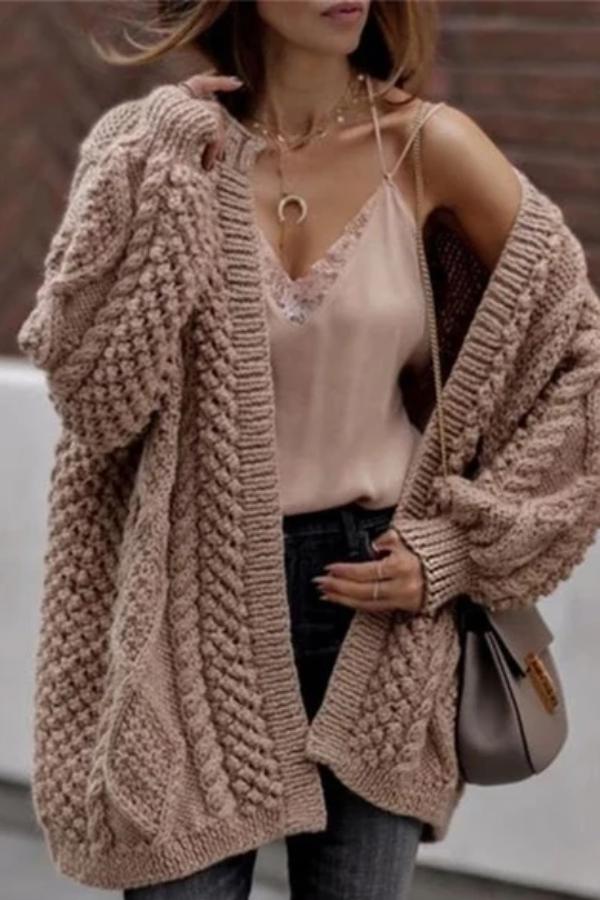 Casual Loose Knit Twist Cardigan Coat