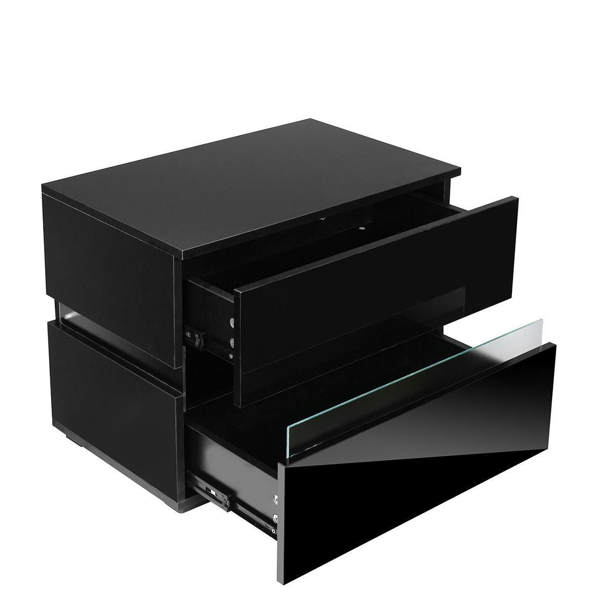 Modern LED Bedside Table High Gloss RGB Coffee Tables with 2 Drawers Sofa Side