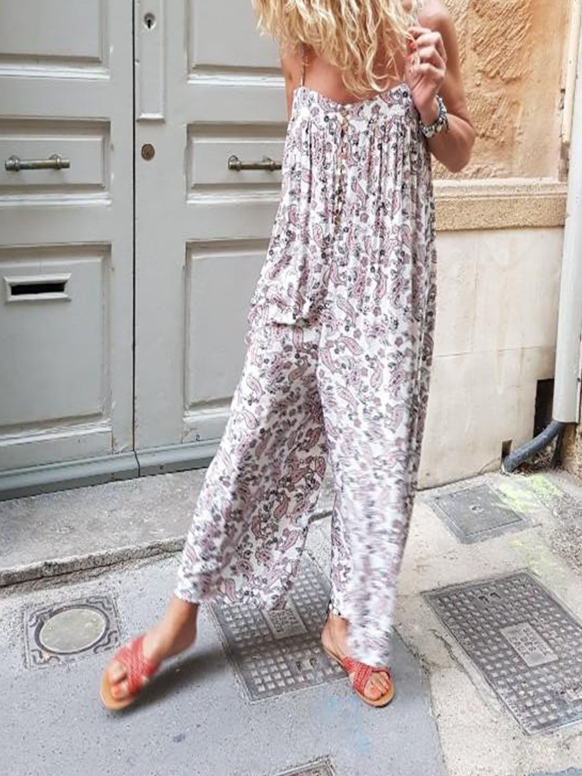 White Floral Casual Pants