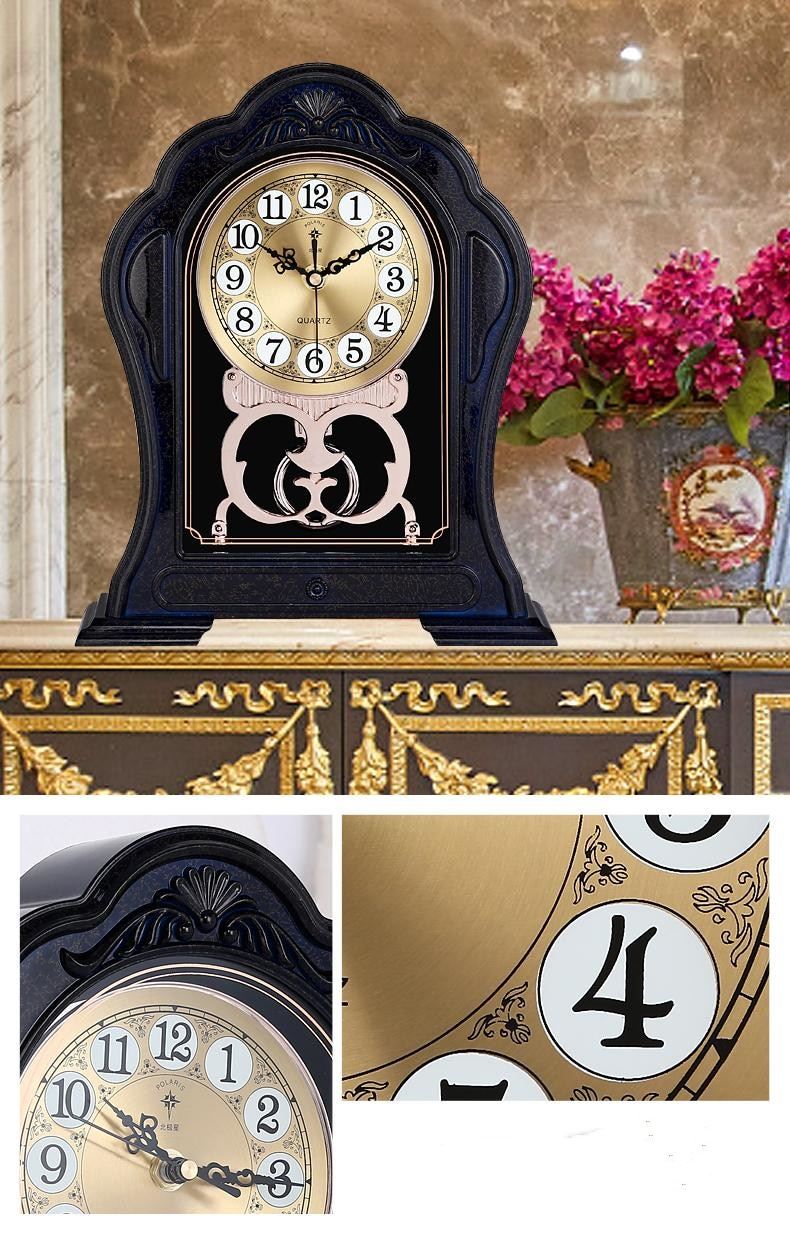 European Style Retro Silent Living Room Household Clock With Solid Wood